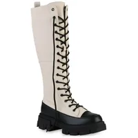 VAN HILL Damen Plateaustiefel in Beige Schwarz