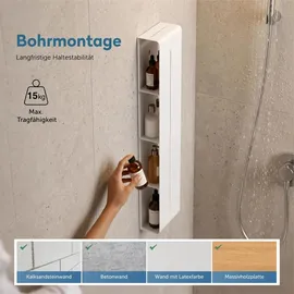 doporro Regal Schmal Weiß 4 Etagen, Schlankes Regal Badezimmer 90 x 20 x 9 cm, Badezimmer Regal aus Metall, Duschregal Wandregal zum Bohren für Dusche & Bad, Reglo-16
