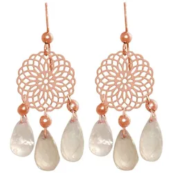 Gemshine Ohrringe Mandalas und Rosenquarze Chandelier Tropfen   Grau Damen 