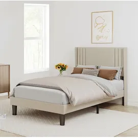 bealife Polsterbett 120x200 cm mit Lattenrost | Metallgestell mit Holzkopfteil | vibrationsarm | - Beige