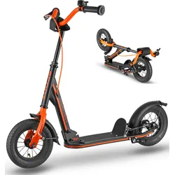 Kinderroller Roller Tretroller Scooter faltbar 10 Zoll Luftreifen ab 4 Jahre SCHWARZ|orange No Size