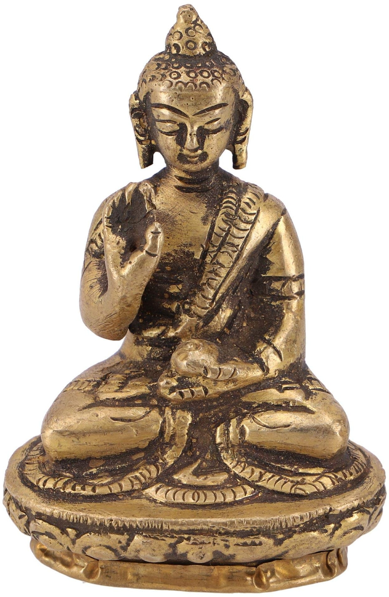GURU SHOP Buddha Amoghasiddhi Statue aus Messing Abhaya Mudra 8 cm - Modell 7, Gold, Buddhas