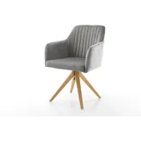 DELIFE Drehstuhl Greg-Flex Samt Grau Holzgestell kantig 180° drehbar, Esszimmerstühle