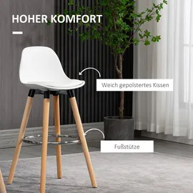 Homcom 2er-Set Barhocker mit Fußstützen Kunstleder Weiß 38,5 x 42,5 x 91 cm