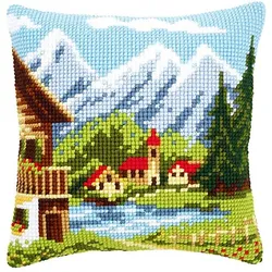Kreuzstichkissen "Berghütte"