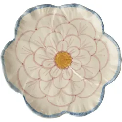RICE Keramik Beilagenteller Blume, blauer Rand Ø 19 cm