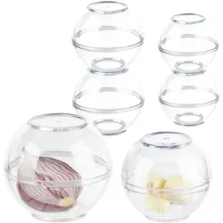 Relaxdays Frischhaltekugeln, 6er Set, Frischhaltedosen für Zwiebeln, Knoblauch, Kühlschrank, Ø 7 & 9 cm, transparent