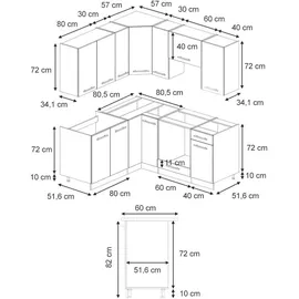 Vicco Winkelküche Fame-Line L-Form 160 x 190 cm Eiche Paneel/Anthrazit