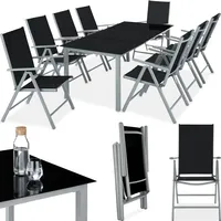 Tectake tectake® Sitzgruppe, mit Aluminiumgestell, für 8 Personen, UV-beständig, Tisch mit Sicherheitsglasplatten und Ausgleichsschrauben