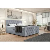 MEBLINI Boxspringbett mit Bettkasten - Gepolstert Doppelbett mit Matratze und Topper - Polsterbett mit Stauraum - Bett mit Kopfteil - Seniorenbett ... - Grau