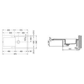 Franke Maris MRG 611-97 links Einbauspüle schiefergrau Handbetätigung 970 x 500 mm