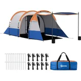 Outsunny Campingzelt, Tunnelzelt für 3 Personen, mit Lichthaken, Vorzelt, 2 Räumen, Winddicht Familienzelt mit Tragetasche, 2000mm Wasserabweisend Pop Up Zelt für Camping, Garten, Orange