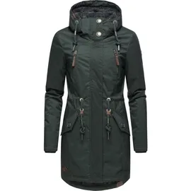 Ragwear Damen, Wintermantel warm gefütterter Parka lang wasserdicht mit Kapuze Elsie Melange Dark Green Gr. 3XL - 3XL