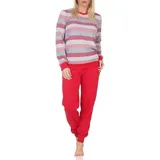 Normann Pyjama Damen Frottee Schlafanzug mit Bündchen in elegantem Streifendesign rosa 40-42