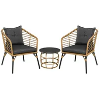 Outsunny Rattan Gartenmöbel-Set, 3-TLG. Sitzgruppe, inkl. Couchtisch und 2 Stühle, Bistro-Set mit Kissen, Balkonmöbel für Terrasse, Balkon,
