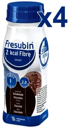 Fresubin 2 Kcal Fibre Drink Schokolade Trinkflaschen 4x200ml