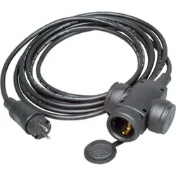 Kopp 145205045 Gummi-Verlängerung, Schutzkontakt-Gummi-Stecker und 3-fach Gummi-Kupplung mit 5m Gummi-Leitung, Farbe: schwarz