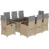 VidaXL 9-tlg. Garten-Essgruppe mit Kissen Beigemischung Poly Rattan