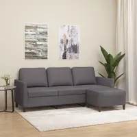 Homgoday 3-Sitzer-Sofa mit Hocker Loungesofa Sofa Couch Gästesofa Sofa in L-Form Ecksofa Eckcouch Relaxcouch Sitzmöbel für Wohnzimmer Büro Schlafzimmer Grau 180 cm Kunstleder