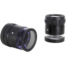 Ideal Tek LE.003UV.ITU 10X Lupe mit mm-Skala, 8 UV LED Handlupe mit LED-Beleuchtung Vergrößerungsfaktor: 10 x Linsengröße: (Ø) 30 mm Schwarz