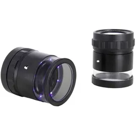 Ideal Tek LE.003UV.ITU 10X Lupe mit mm-Skala, 8 UV LED Handlupe mit LED-Beleuchtung Vergrößerungsfaktor: 10 x Linsengröße: (Ø) 30 mm Schwarz