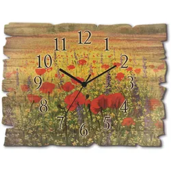 Wanduhr ARTLAND "Holzuhr Mohnblumenfeld", bunt, B:40cm H:30cm T:0,6cm, Wanduhren, wahlweise mit Quarz- oder Funkuhrwerk, lautlos ohne Tickgeräusche