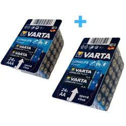 48 Varta Batterien 24x Varta AA Mignon + 24x Varta AAA Micro Longlife Power