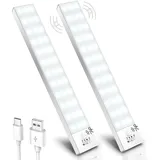 Schrankbeleuchtung LED Unterbauleuchte Küche LED Leiste mit Bewegungsmelder 2 Stück Schranklicht Schrankleuchte Batterie USB Akku Lampe Schrankleuchten Kabellos für Kleiderschrank/Treppe/Kofferraum/RV