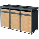ML-Design Mülltonnenbox Müllbox aus Stahl wetterfeste Mülltonnen Verkleidung Mülltonnengarage, für 3 Tonne 240L 200x80x124cm Anthrazit, Lärchenoptik mit Pflanzdach grau 80 cm x 124 cm x 200 cm