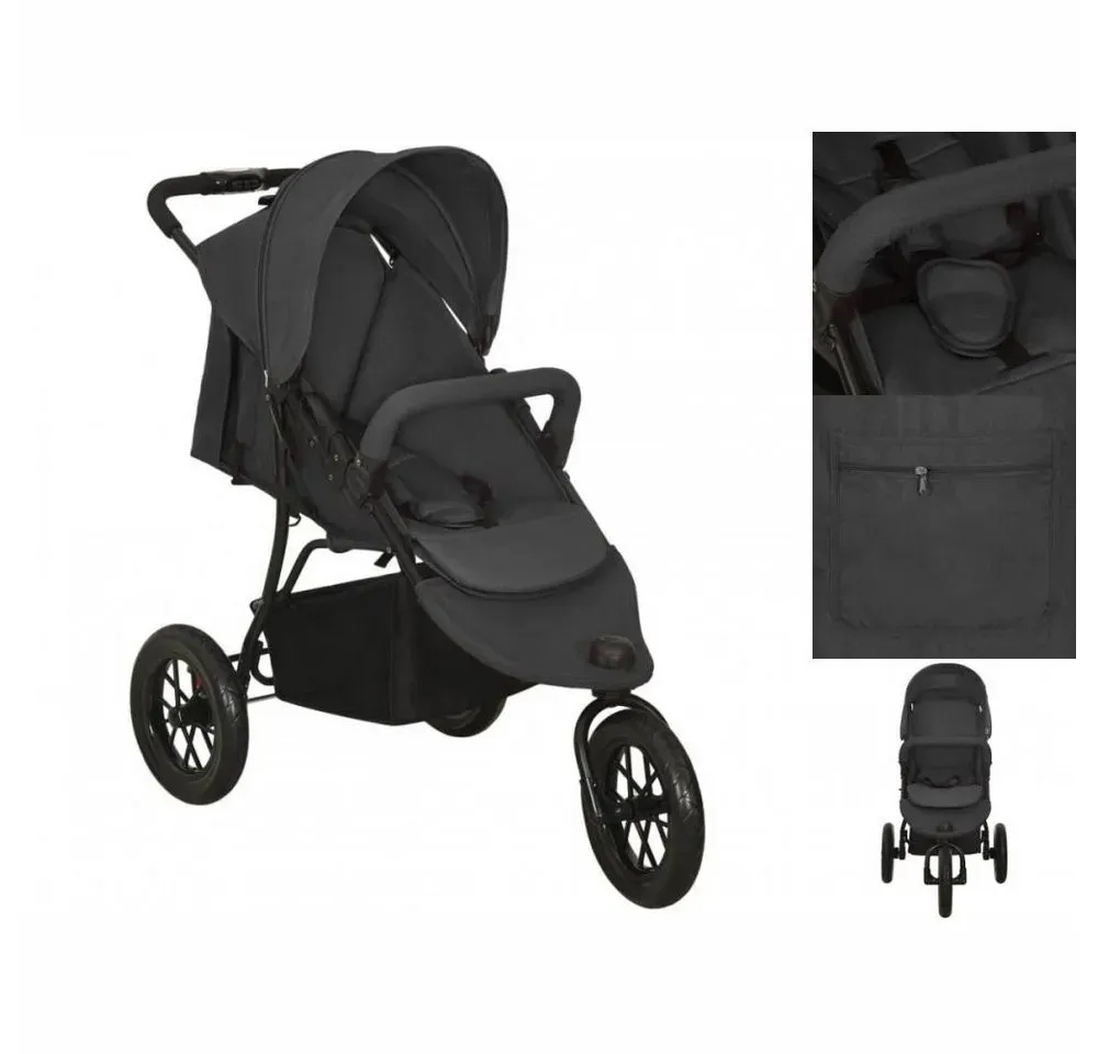 vidaXL Kombi-Kinderwagen Kinderwagen Kinderkarre Buggy 3-Rad-Buggy Karre Anthrazit Stahl schwarz