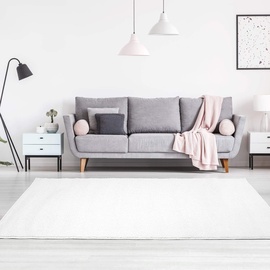 carpet city Teppich Einfarbig Uni Flachfor Soft & Shiny in Weiß für Wohnzimmer; Größe: 140x200 cm