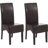 MCW 2er-Set Esszimmerstuhl Stuhl Küchenstuhl Littau ~ Leder, braun, dunkle Beine