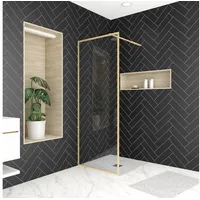 Marwell Duschwand gold Marwell Walk In Dusche Golden Frame 200x120cm - Duschwand mit 6 mm gehärtetem Glas - mit ausziehbarem Haltearm Aluminiumrahmen gebürsteter Optik, goldfarben