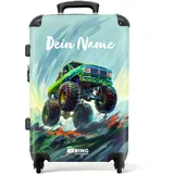 NoBoringSuitcases.com Koffer, Kinderkoffer Personalisiert, Kindertrolley Jungen, TSA, Koffer 20kg Gepäck, Monstertruck - Grün 67 cm - 72 L