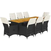 vidaXL 9-tlg Garten-Bistro-Set mit Kissen Schwarz Poly Rattan Modell 6