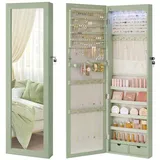 SONGMICS Schmuckschrank Spiegelschrank Wandspiegel Schmuck-Organizer mit LED Beleuchtung and Spiegel grün