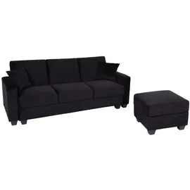 Mendler Sofa HWC-H47 mit Ottomane, Couch Sofa Gästebett, Schlaffunktion Stauraum 217x145cm ~ Samt schwarz