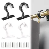 GIUSOBG 4 Stücke Schwarz Weiß Gardinenstange Halterung Gardinenhaken Selbstklebend Gardinenstangenhalter Ohne Bohren Gardinenstangen Halterung Vorhangstangen Klebehaken,für Home Küche Bad Schlafzimmer