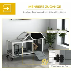 PawHut Kleintierstall mit Freilaufgehege 108 x 58 x 73,5 cm Grau