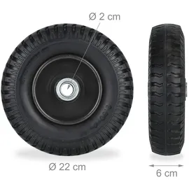 Relaxdays Schubkarrenrad 2.50-4, 2er Set, Vollgummirad, Stahlfelge, Ersatzrad Schubkarre, pannensicher, 80 kg, schwarz