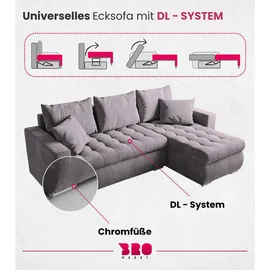 bromarkt Ecksofa LUIS Schlaffunktion Bettkasten L-Form 238x148x88cm Rosa