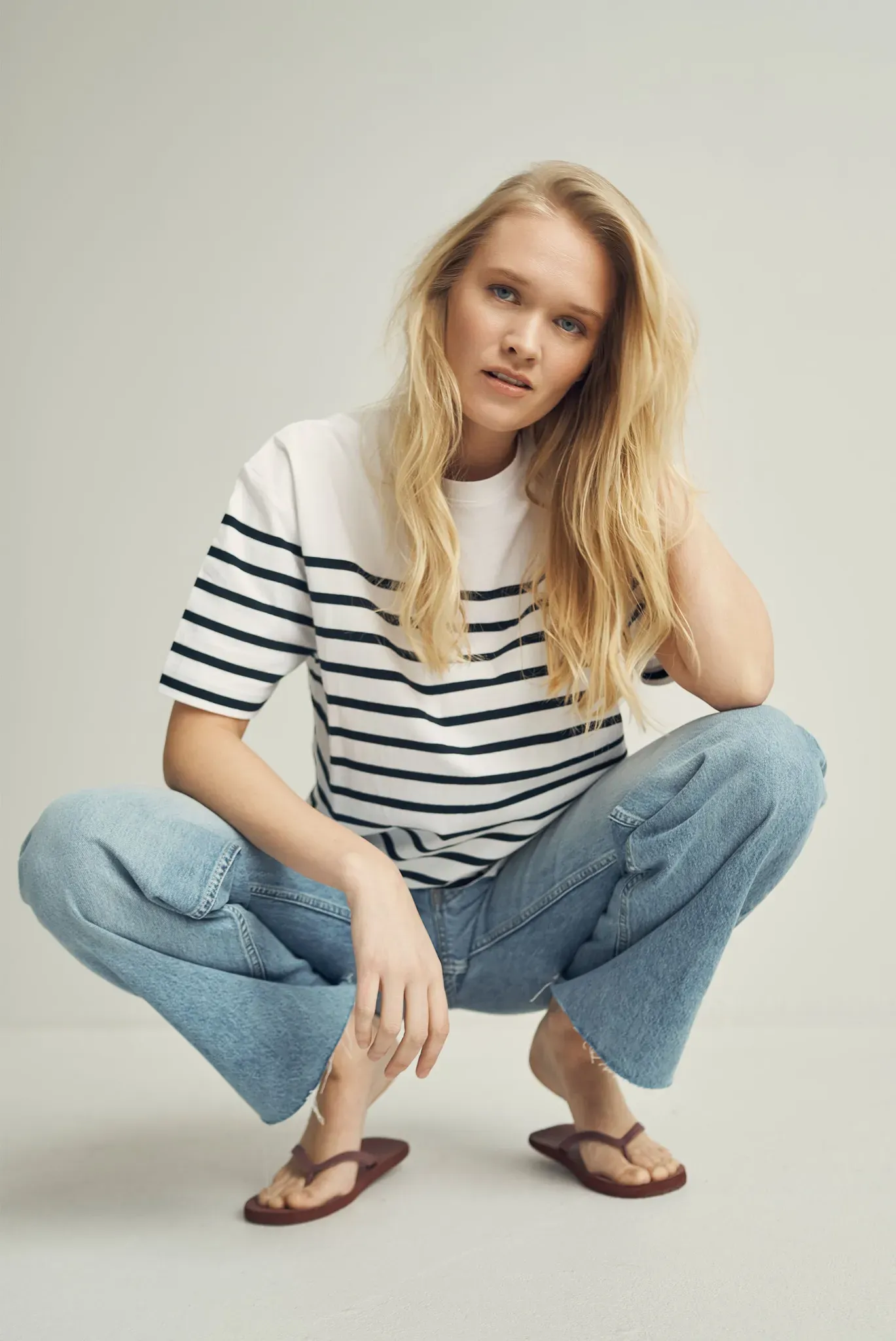 Rundhalsshirt SENSES.THE LABEL, Damen, Gr. L, opticweiß, night navy, Single Jersey, Material: 100% Baumwolle, gestreift, oversize normal, Rundhals, eingesetzt gerader Abschluss, Shirts Rundhalsshirt, aus Baumwolle