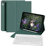 ZOPSGYU Hülle mit Tastatur für iPad A16 11. Generation/iPad 10. Generation (2025/2022, 11/10,9 Zoll) mit Stifthalter, Magnetische Anti-Detach Tastatur Hülle mit QWERTZ Layout Keyboard, Nachtgrün