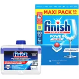 Finish Power Classic Fresh Spülmaschinen Tabs, Maxi Pack, 80 Tabs + Maschinentiefenreiniger 250ml