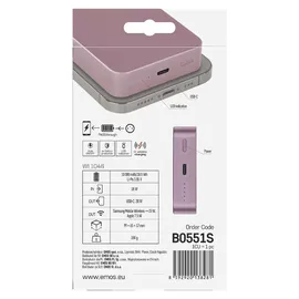 EMOS Powerbank WI 1046, 10000 mAh MagSafe mit Passthrough und Wireless-Charging, USB-C-Ausgang inkl. Kabel - für iPhone, Smartphone, - rosa, B0551S - Rosa