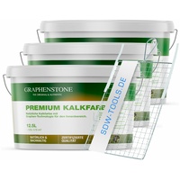 Graphenstone Premium Kalkfarbe Innen 3x 12,5 Liter mit sdw-tools Rollsieb