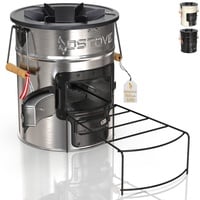 OSTOVE PRO Raketenofen - Das PRO Model mit 2 Kammern für Holz oder Kohle/Biomasse - Ideal für Camping und Kochen im Freien (STAINLESS-STEEL)