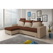 Fun Möbel Ecksofa Sofa NORA mit Schlaffunktion Beige / Braun Ottomane Links - Beige