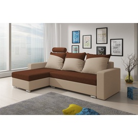 Fun Möbel Ecksofa Sofa NORA mit Schlaffunktion Beige / Braun Ottomane Links - Beige