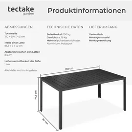 Tectake Gartentisch 150 x 90 x 74,5 cm Schwarz